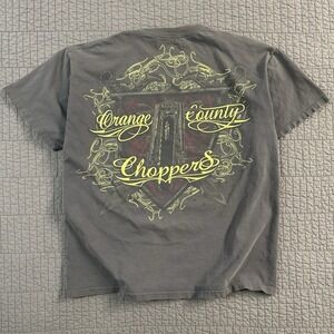 Orange‎ County Choppers T Shirt Men Large Gray Distressed Faded Y2K Biker Grunge